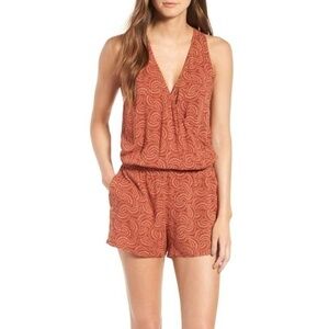 New Hinge Wrap Front Romper Jumpsuit Elastic Waist Womens‎ Size XS